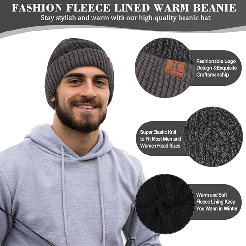 FZ FANTASTIC ZONE Mens Winter Beanie Hat and Scarf Touchscreen Gloves Sets - color: Dark Grey & Black