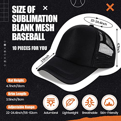 Tarpop 10 Pcs Sublimation Blank Trucker Hats Bulk - color: Black