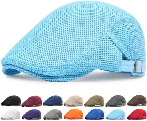 Initlove Mens Mesh Newsboy Cap Breathable Beret Ivy Hat Cabbie Driving Hats for Women - color: Lake Blue