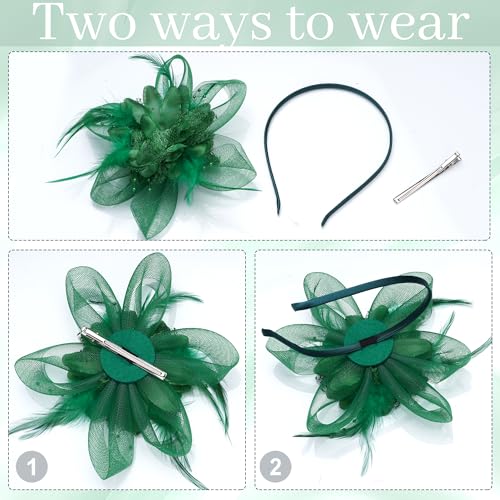 Fascinators Hats with Lace Gloves for Women Headband for Tea Party Wedding - color: Green