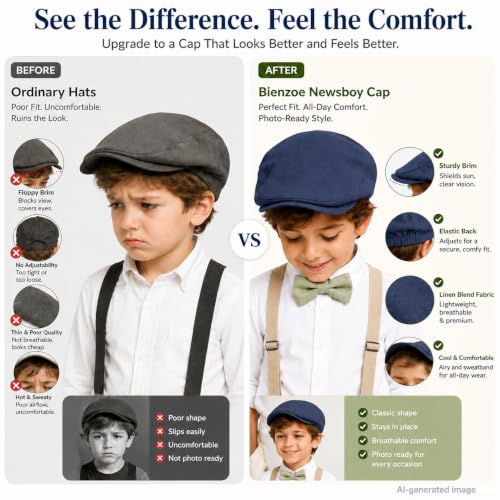 Bienzoe Boys Newsboy Flat Hat: Classic Linen Cap Lightweight - color: Navy, size: 6-7 Years