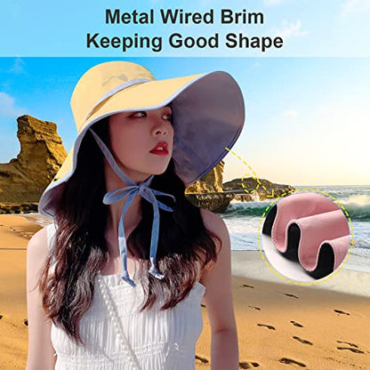 HUAMULAN Women Summer Vacation Wide Brim Sun Hat Reversible Fishing Hats - color: M0004-huang