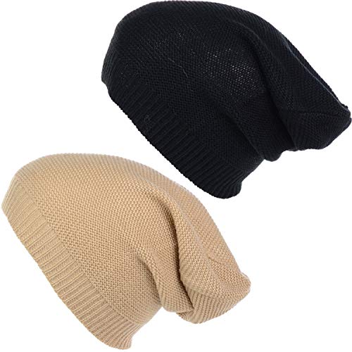 an Unisex Striped Knit Slouchy Beanie Hat Lightweight Soft Fashion Cap - color: 5014-2pk-dkbge