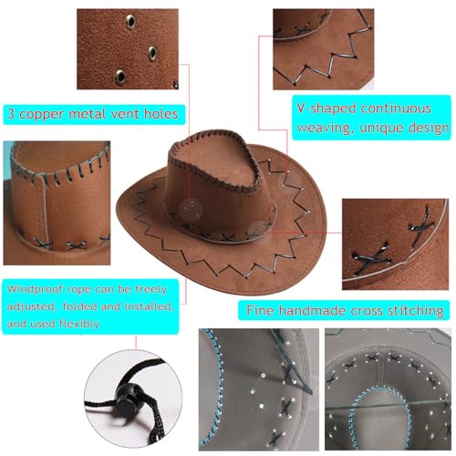 Western Cowboy Hat for Men Women, Wide Brim Felt Cowboy Hat, Classic Cowboy Hat for Party, Daily Wear, Outdoor (Brown)