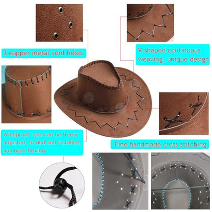 Western Cowboy Hat for Men Women, Wide Brim Felt Cowboy Hat, Classic Cowboy Hat for Party, Daily Wear, Outdoor (Brown)