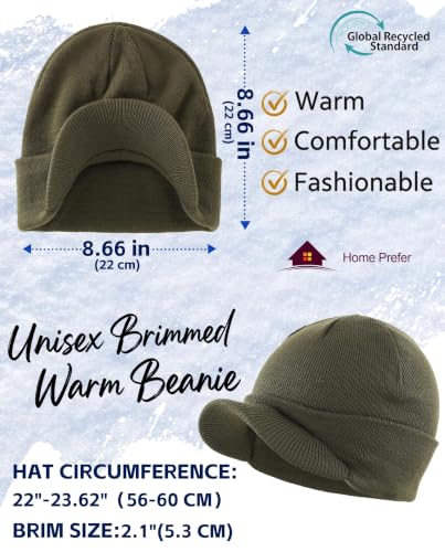 Home Prefer Men's Winter Beanie Hat with Brim Warm Double Knit Cuff Beanie Cap Watch Radar Hat - color: Army Green