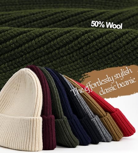 Seamless Beanie Hat for Men Women Wool Fisherman Beanies Winter Hats - color: Army Green