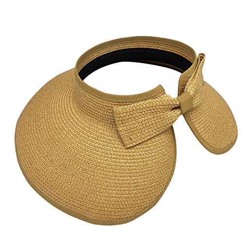 DOOVID Womens Summer Straw Hats Wide Brim Sun Hat UV Protection Visor Foldable Beach Hat for Women - color: Khaki