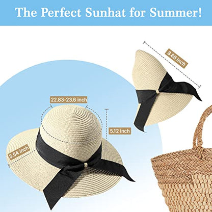 Beach Sun Straw Hats for Women, UPF 50+ UV Sun Protection Summer Straw Hat - color: A-white