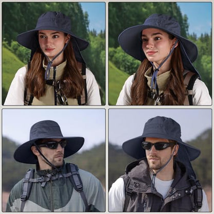 Sun Hats for Men Women, UPF 50+ Protection Fishing Hat with Neck Flap - color: Navy