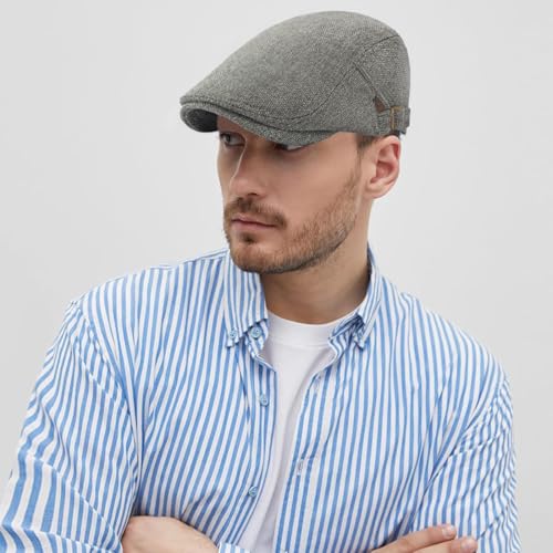 DIYDECAL Mens Flat Cap Newsboy Cap Adjustable Ivy Driving Scally Hat for Men Women - color: Dark Grey