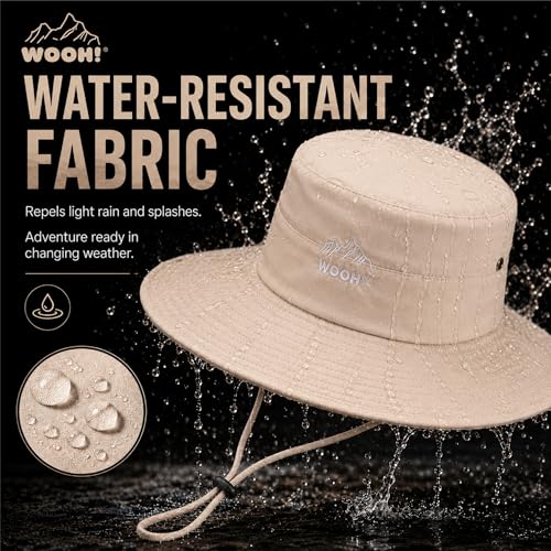 WOOH Sun Hats for Women,UPF80+ Wide Brim Foldable Bucket Hat with Adjustable Chin Strap,Summer Hat for Beach Hiking Gardening - color: Beige