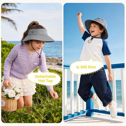 ZOORON Kids UPF 50+ Sun Hat for Boys Girls Wide Brim Lightweight Bucket Hat for Hiking Beach Safari, Quick Dry Adjustable - color: 1pack-light Gray
