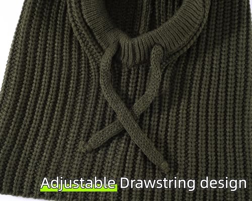 Connectyle Knit Hooded Scarf Hat Pullover Balaclava Beanie Skull Cap with Drawstring Neck Gaiter Hood Winter Hats for Women - color: Army Green