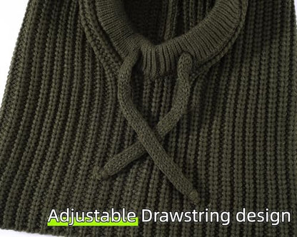 Connectyle Knit Hooded Scarf Hat Pullover Balaclava Beanie Skull Cap with Drawstring Neck Gaiter Hood Winter Hats for Women - color: Army Green