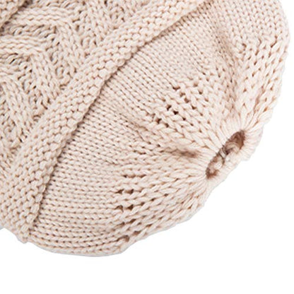 Rosoz 2 Pack Ponytail Beanie for Women,Winter Warm Beanie Tail Soft Stretch Cable Knit Messy High Bun Hat - color: 1pack-beige