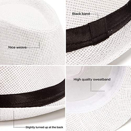 XL Straw Fedora Hats for Men Summer Trilby Beach Travel Panama Casual 7 1/2 - color: White