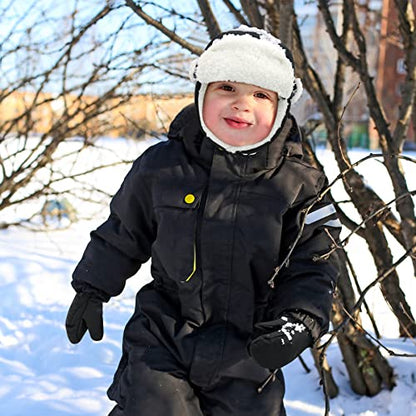 Olreco Toddler Winter Hat Baby Winter Hat Warm Fleece Lined Kids Trapper Hats Toddler Hats for Boys Girls Kid Snow Essentials - color: Waterproof Black, size: 12-24 Months