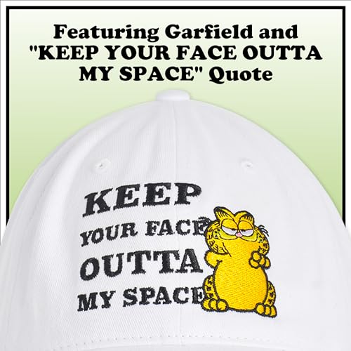 Concept One Unisex Adult Garfield Dad Hat, Cotton Adjustable Baseball Cap with Curved Brim - color: White