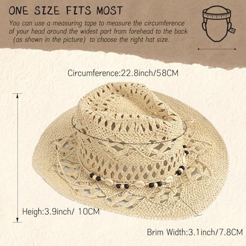 Straw Cowboy Hat for Women, Cowgirl Hat Wide Brim Western Cowboy Hat - color: Style2