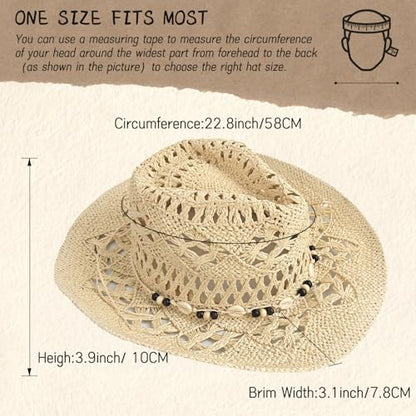 Straw Cowboy Hat for Women, Cowgirl Hat Wide Brim Western Cowboy Hat - color: Style2