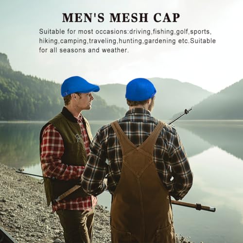 Xinveen Men's Mesh Cap Breathable Summer Newsboy Hat Adjustable Beret Ivy Cap Irish Cabbie Driving Hunting Hats - color: Royal Blue