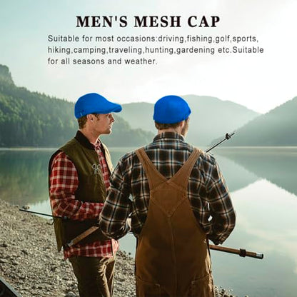 Xinveen Men's Mesh Cap Breathable Summer Newsboy Hat Adjustable Beret Ivy Cap Irish Cabbie Driving Hunting Hats - color: Royal Blue