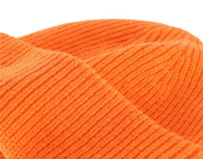 Connectyle Short Fisherman Beanie for Men Women Warm Winter Hats Knit Cuffed Beanies Skull Cap Acrylic Watch Hat - color: Orange