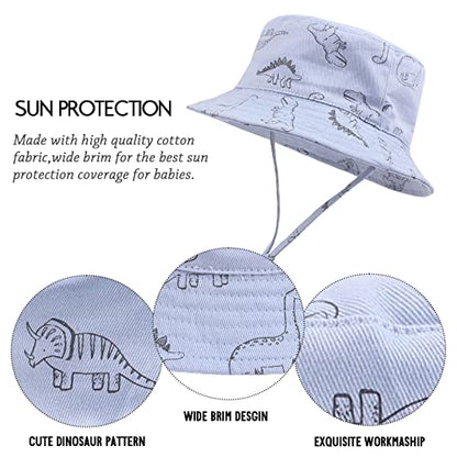 JANGANNSA Dinosaur Baby Boys Sun Hat Cotton Toddler Girls Bucket Hats Summer Sun Protect Cap for Kids - color: Blue Dinosaur, size: 1-2T