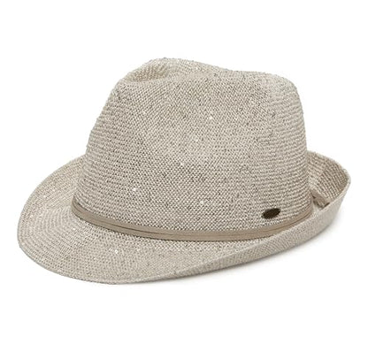 Funky Junque Short Brim Fedora Packable Sun Hat for Women - color: Sequin - Cream