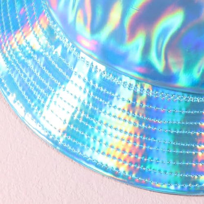 MILAKOO Rave Hologram Metallic Bucket Hat Reversible Cap Reflective Waterproof Rain Fisherman Hat - color: F: Blue