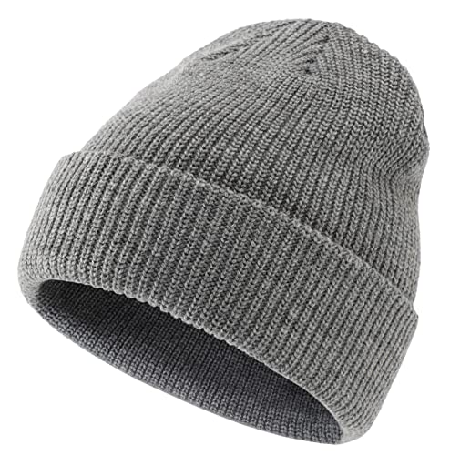 Connectyle Classic Double Layer Knit Beanie Hat Warm Thick Acrylic Winter Hats Daily Cuffed Beanies Watch Hat for Men Women - color: Light Gray