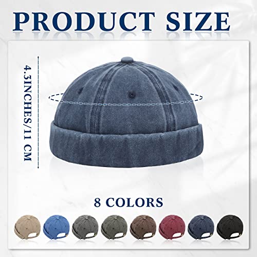 Janmercy 8 Pcs Brimless Hats for Men Adjustable Skullcap Docker Hat Buckle Beanie Cap Wash Cotton No Brim Hats for Men Women - color: Dark Color