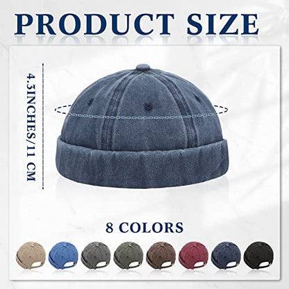 Janmercy 8 Pcs Brimless Hats for Men Adjustable Skullcap Docker Hat Buckle Beanie Cap Wash Cotton No Brim Hats for Men Women - color: Dark Color