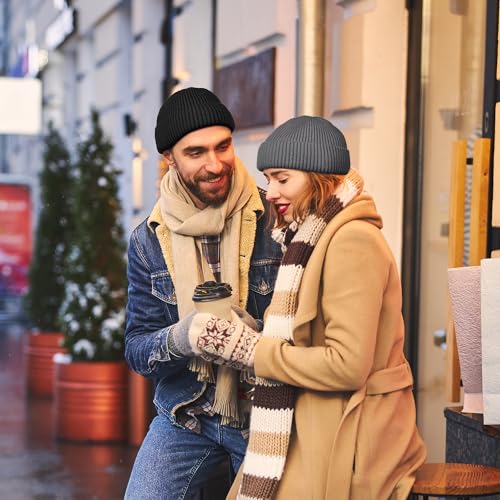 ROYBENS Swag Wool Knit Cuff Short Fisherman Beanie for Men Women Winter Hat - color: 1pcs-black Flower Ash-thick Double Layer