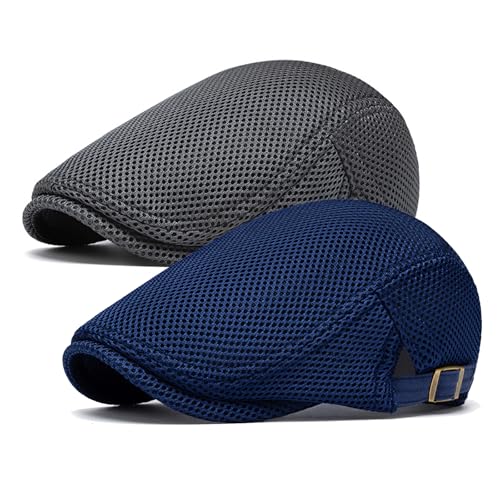meioro Mens Breathable Mesh Summer Hat Adjustable Flat Cap Newsboy Beret Ivy Cap Irish Cabbie Fishing Hats - color: Navy+dark Grey