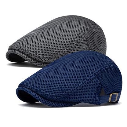 meioro Mens Breathable Mesh Summer Hat Adjustable Flat Cap Newsboy Beret Ivy Cap Irish Cabbie Fishing Hats - color: Navy+dark Grey