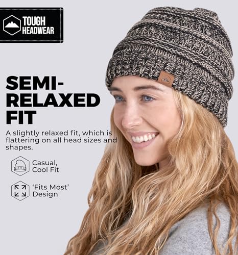 Tough Headwear Slouchy Beanie Hat - Itch-Free Winter Hats for Women - Stretchable Beanies for Women - Acrylic Winter Gear - color: Black Gold Mix