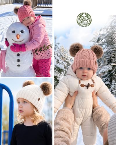 FURTALK Toddler Winter Hat Knit Beanie Double Faux Fur Pompoms Girls Boys - color: Deep Pink, size: 2-6 Years