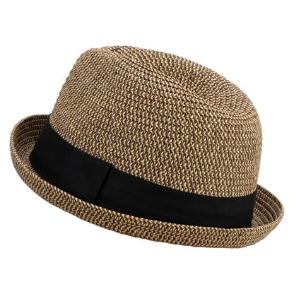 Men's Fedora with Paper Straw Braid - color: Gold, size: X-Large