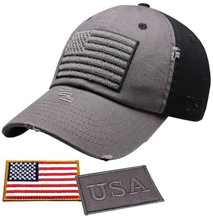 Antourage American Flag Unisex Baseball Hat for Men and Women | USA Flag Mesh Snapback Cap with 2 Patriotic Patches - color: (08) 2-tone: Grey/Black