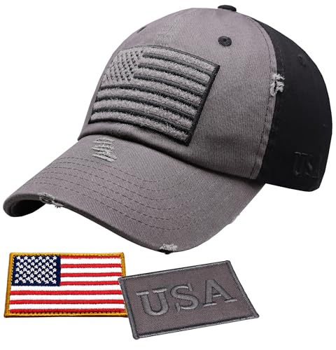Antourage American Flag Unisex Baseball Hat for Men and Women | USA Flag Mesh Snapback Cap with 2 Patriotic Patches - color: (08) 2-tone: Grey/Black