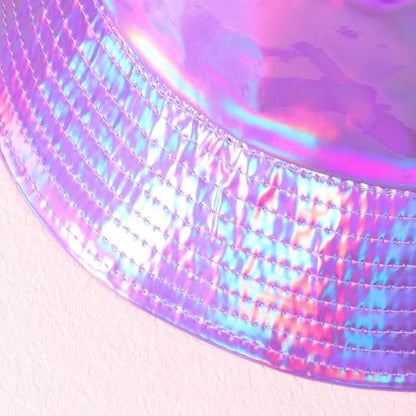 MILAKOO Rave Hologram Metallic Bucket Hat Reversible Cap Reflective Waterproof Rain Fisherman Hat - color: D: Purple