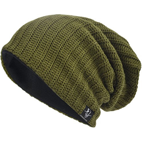 VECRY Mens Slouchy Beanie Knit Skull Cap Long Baggy Hip-hop Winter Summer Hat B305 - color: Ribbed-green, size: Large