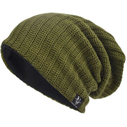 VECRY Mens Slouchy Beanie Knit Skull Cap Long Baggy Hip-hop Winter Summer Hat B305 - color: Ribbed-green, size: Large