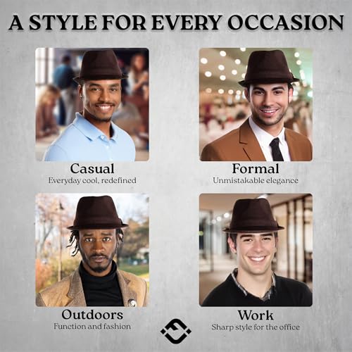 Funky Junque Fedora Hats for Men – Classic Wool Blend Trilby Dress Hat, Short Brim Men’s Fedoras for Formal & Casual Wear - color: Brown, size: 6 3/4-7 1/8