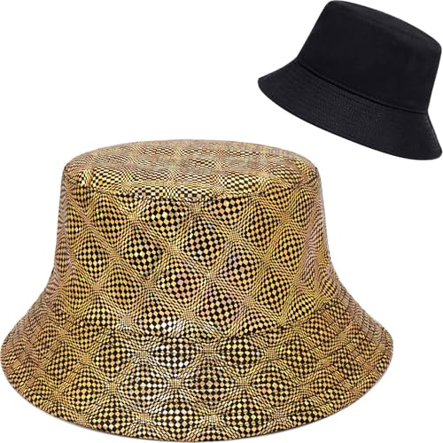 Shiny Metallic Bucket Hat Reversible Beach Fisherman Hats for Women Men - color: Snake Pattern B