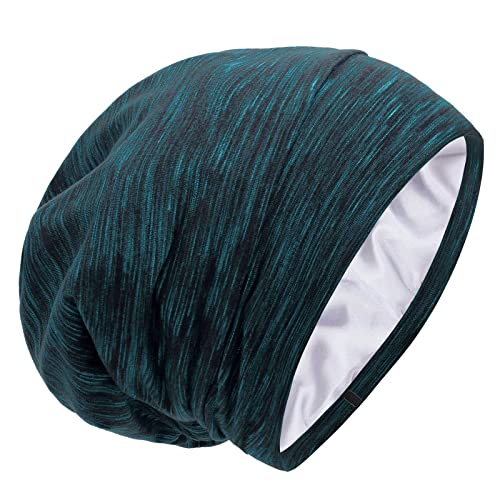 Silk Satin Lined Bonnet Sleep Cap - Adjustable Stay on All Night Hair Wrap Cover Slouchy Beanie for Curly Hair Protection for Women and Men - Heather Lake Blue - color: Heather Lake Blue, size: One Size