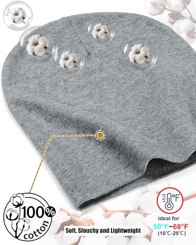 ROYBENS Thin 100% Cotton Beanie for Men Women Lightweight Slouchy Chemo Hat - color: 1pcs- Light Gray