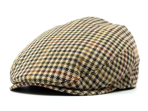 Men's Classic Patchwork Herringbone Checker Plaid Newsboy Ivy Hat Flat Cap - color: Camel Plaid, size: Small-Medium